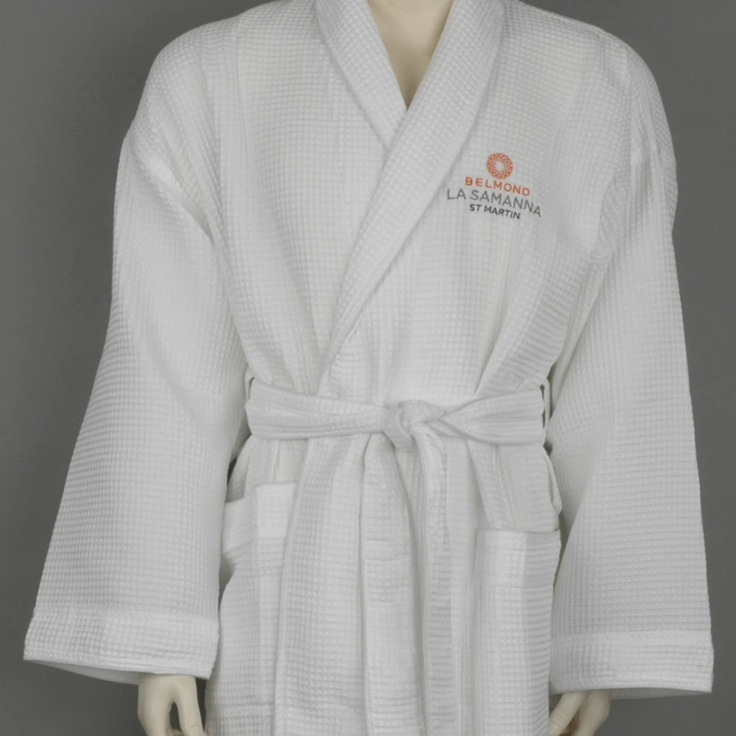 65% Polyester 35% Cotton Waffle Fabric Shawl Collar Hotel Bathrobe