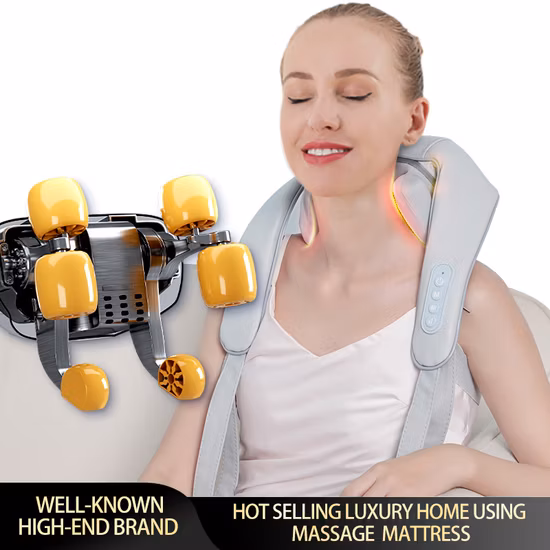 Travesseiro de massagem para pescoço e costas com massagem de amassamento de tecidos profundos de calor