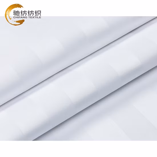 Conjunto de lençol de cama 100% algodão listrado de 3 cm de cetim branco para cama de hotel