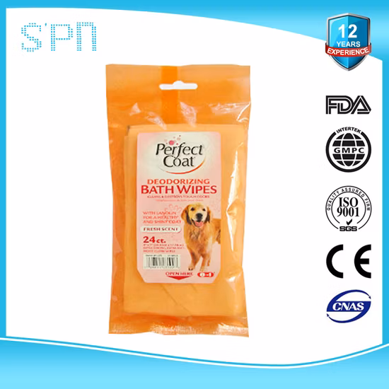 Nãotecidos especiais New Style China Factory 50PCS Toalhetes de limpeza para cães em vasilha Desinfetar toalhetes de limpeza macios e úmidos para animais de estimação com Aloe Vera